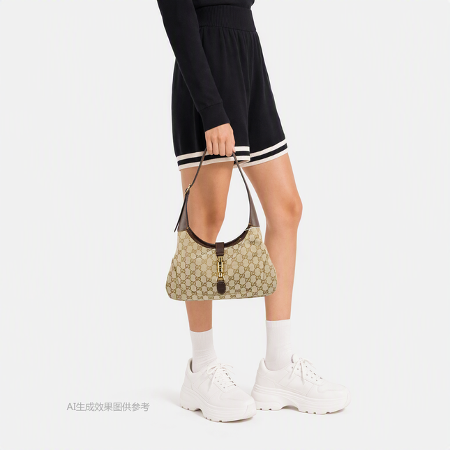 Sac porté épaule large Gucci Jackie 1961 camel avec bandoulière