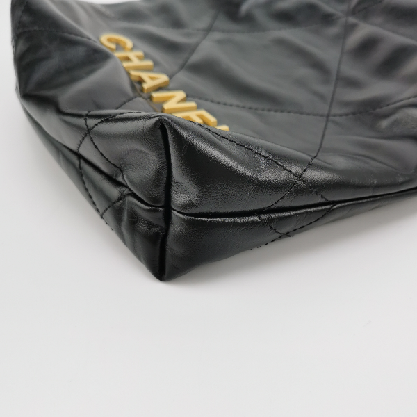 Sold Chanel 22 Hobo Bag Mini Shiny Calfskin Leather Black with Gold-tone Hardware