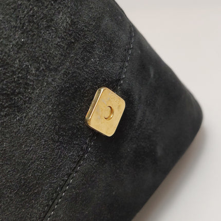 Fendi Mamma Baguette Black Suede Leather Red Buckle