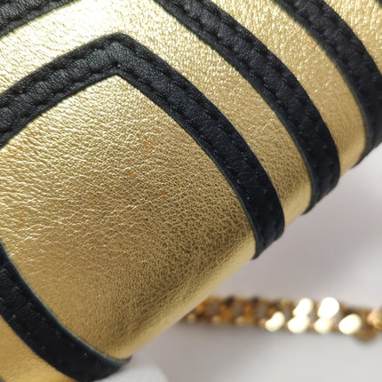 Fendi Nano Baguette Charm Gold Shiny Leather with Black Paints