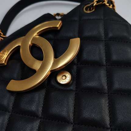 Chanel CC Small Shoulder Bag Giant Gold-tone CC Logo Black Lambskin Leather