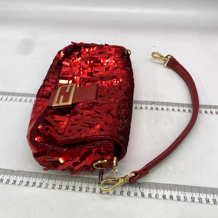 Fendi Baguette Medium Red Glitter Sequins Shoulder Bag