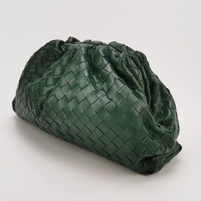 Bottega Veneta Pouch Large Intrecciato Dark Green Calfskin Leather Clutch