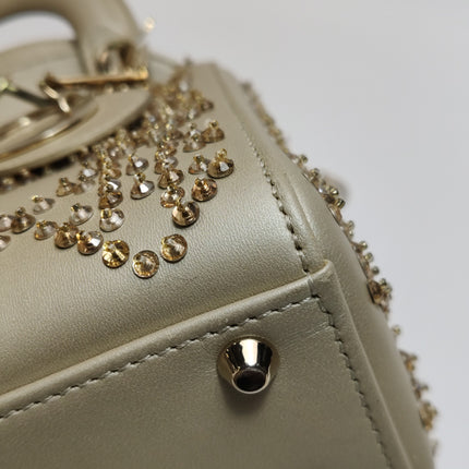 Lady Dior Mini Gold Calfskin Leather with Crystals Gold Hardware 2020
