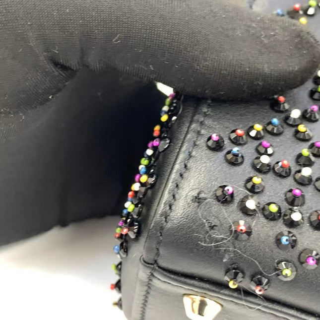 Lady Dior Mini Black Calfskin Leather with Multicolor Crystals Gold Hardware