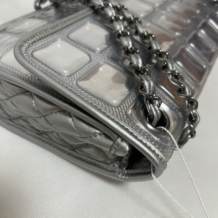 Chanel Ice Cube Chocolate Bar Classic Flap Metallic Silver PVC with Leather