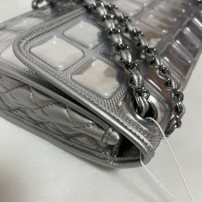 Chanel Ice Cube Chocolate Bar Classic Flap Metallic Silver PVC with Leather