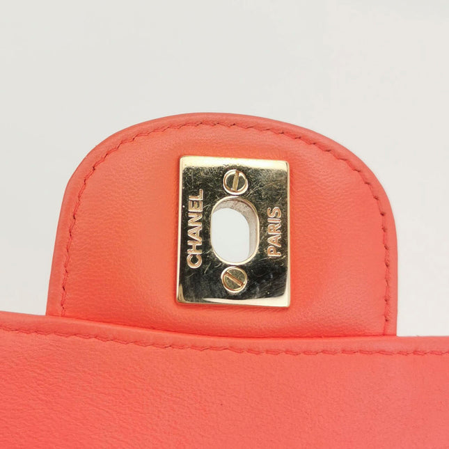 Sold Chanel Classic Flap Square 2019 Coral Orange Chevron Lambskin Leather Bag