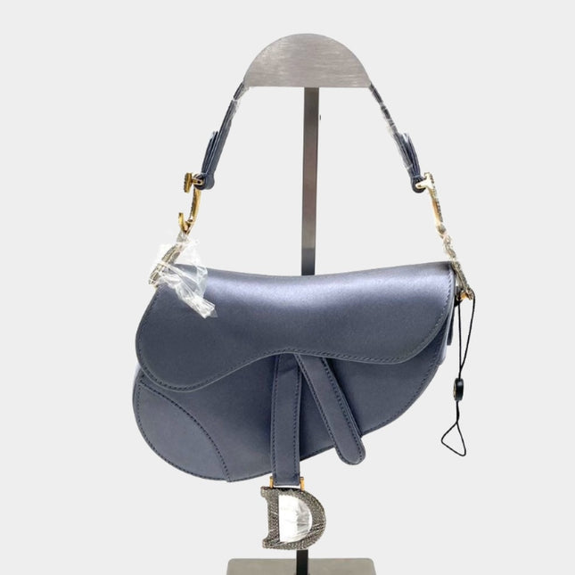 Dior Saddle Mini Silk Blue with Crystal Embedded Buckles-Luxbags