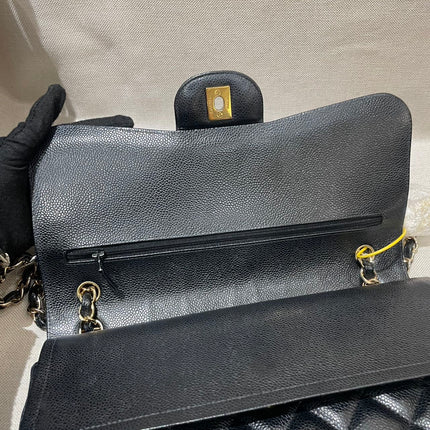 Chanel Classic Flap Jumbo 2012 Black Caviar Leather Double Flap Gold Hardware