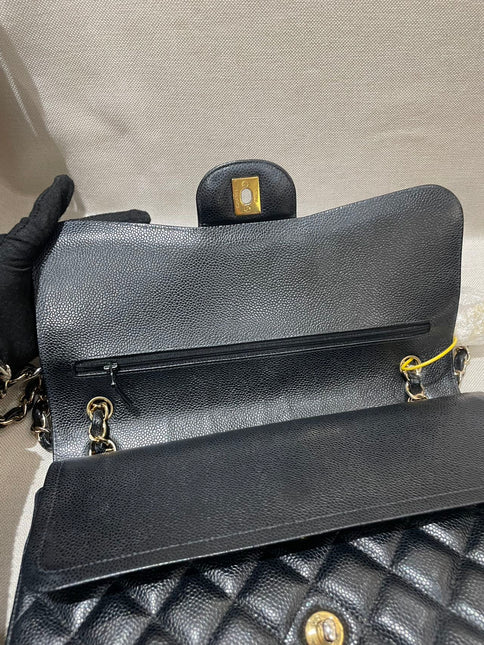 Chanel Classic Flap Jumbo 2012 Black Caviar Leather Double Flap Gold Hardware