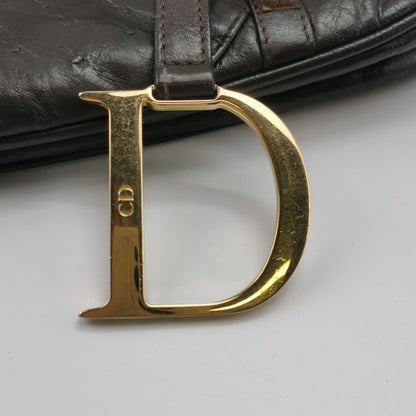 Dior Saddle Vintage Ostrich Leather Dark Brown Shoulder Bag