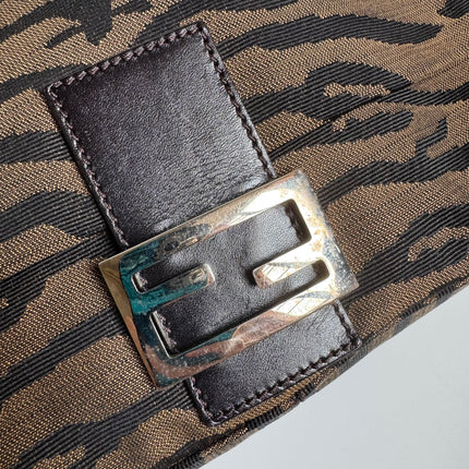Fendi Mamma Baguette Brown Zebra Print Canvas Shoulder Bag