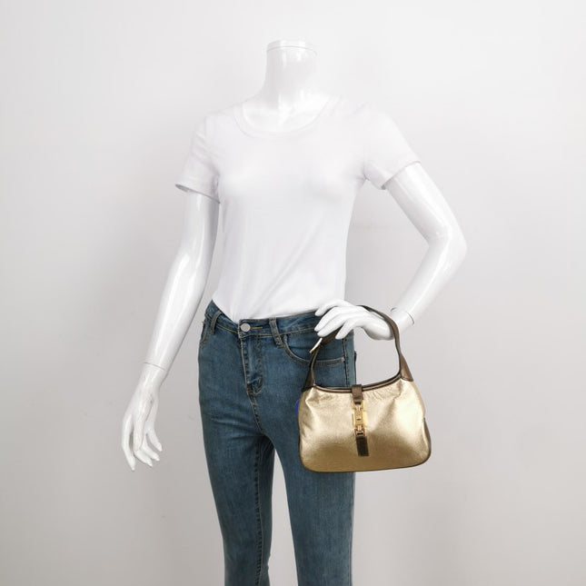Sold Gucci Jackie Vintage Mini Gold Lambskin Leather Brown Calfskin Leather