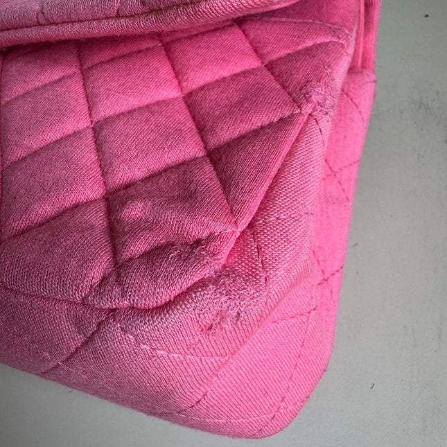 Chanel Classic Flap Medium Double Flap Pink Jersey Silver Hardware 2014
