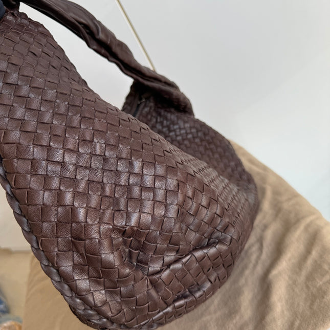 Sold Bottega Veneta Belly Hobo Intreccio Lambskin Leather Dark Chocolate Brown Large 50cm