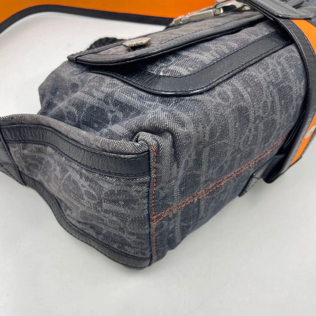 Dior Flight Medium Black Oblique Monogram Orange Strap Shoulder Bag