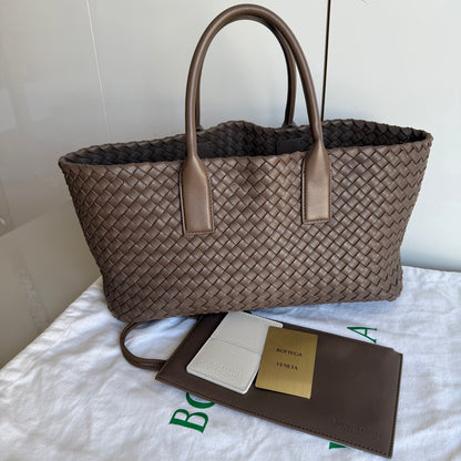 Bottega Veneta Cabat Small Intreccio Leather Tote Bag Milk Chocolate Brown 33cm