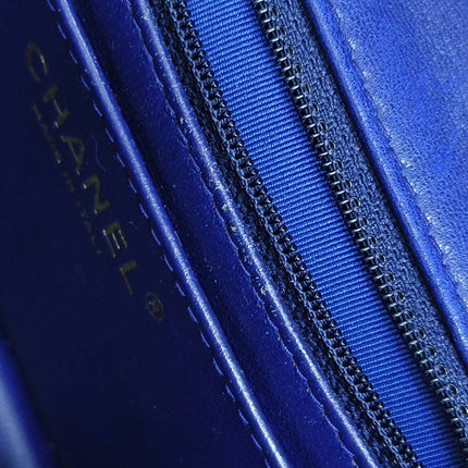Chanel Classic Flap Mini Square Chevron Stitching Blue Lambskin Gold Hardware Crossbody Bag