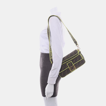 FENDI Baguette Zucca Monogram Canvas with Lime Neon Trimming Medium