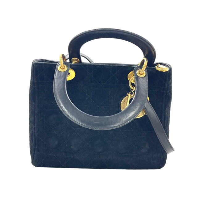 Lady Dior Vintage Medium Black Suede Leather Gold Hardware 1997-Luxbags