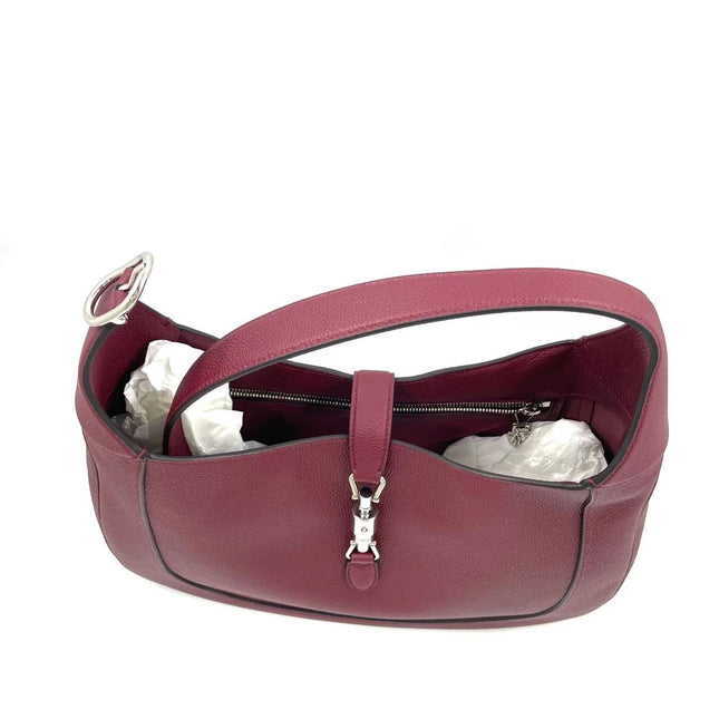 Gucci Jackie 1961 Burgundy Large Pebbled Leather Shoulder Bag with Strap