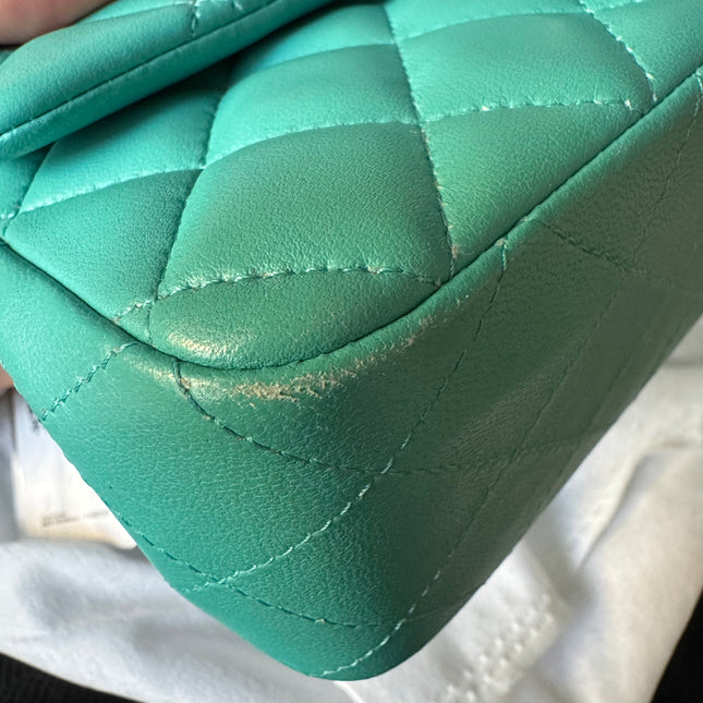 Chanel Classic Flap Mini 2018 Turquoise Blue Green Lambskin Leather Gold Hardware