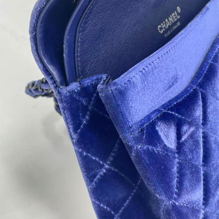 Chanel Classic Flap Medium Royal Blue Velvet Silver Hardware