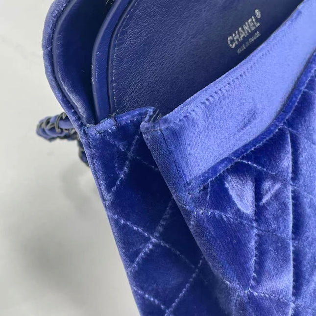 Chanel Classic Flap Medium Royal Blue Velvet Silver Hardware
