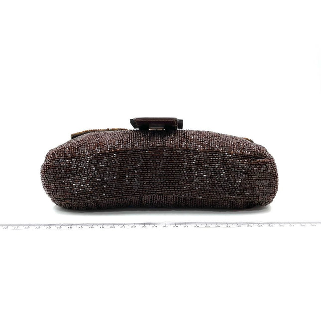 Fendi Baguette Vintage Dark Chocolate Brown Glitter Beads