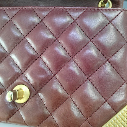 Chanel Rock The Corner Mini Flap Bag Burgundy Calfskin Leather Gold Hardware Corners 2017-18