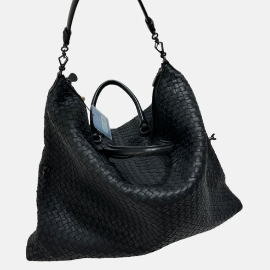 Bottega Veneta Maxi Convertible Tote Bag Hobo Black Leather Two-way Carry 50cm-Luxbags