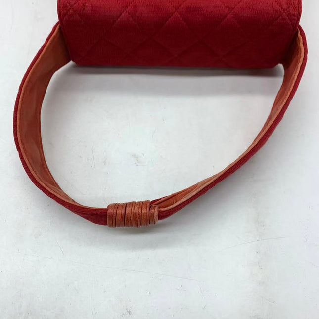 Chanel Mini Top Handle Bag Red Fabric Gold Hardware