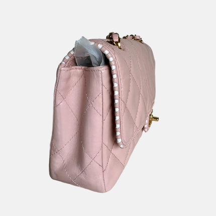 Chanel Classic Flap Medium Happy Stitch Pink Leather with Contrast White Trim