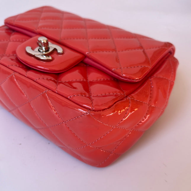 Chanel Classic Flap Mini Square Coral Orange Patent Lambskin Crossbody Bag