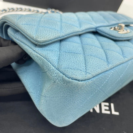 Chanel Timeless Classic Flap Medium Light Blue Caviar Leather Silver Hardware