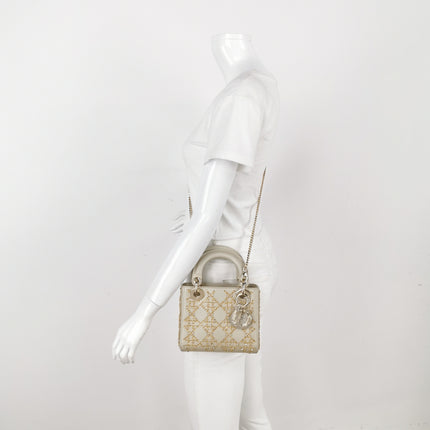 Lady Dior Mini Gold Calfskin Leather with Crystals Gold Hardware 2023