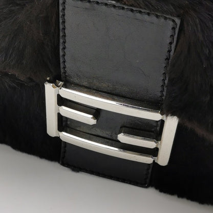 Fendi Mamma Baguette Black Faux Fur Shoulder Bag