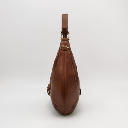Gucci Bamboo Amalfi Hobo Horsebit Shoulder Bag Brown Leather