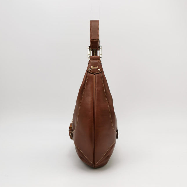 Gucci Bamboo Amalfi Hobo Horsebit Shoulder Bag Brown Leather