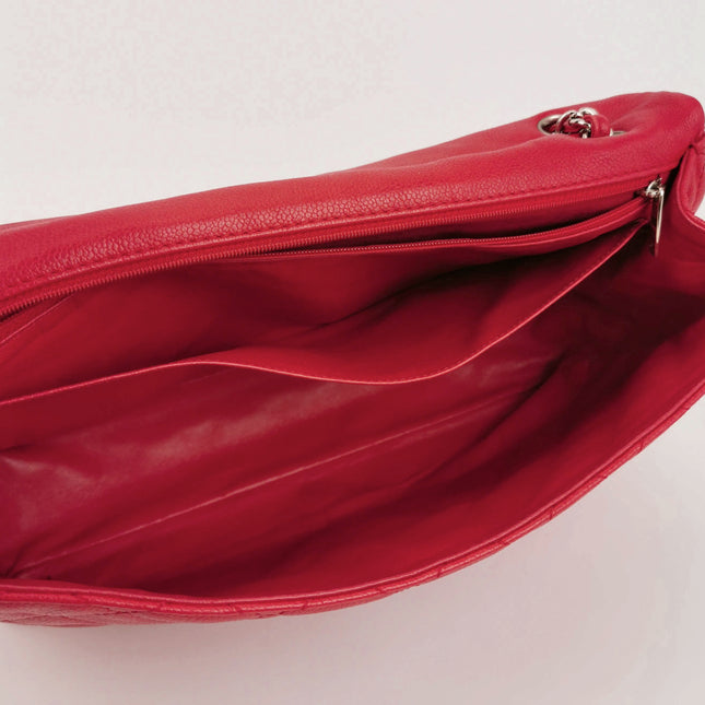 Chanel Classic Flap Maxi Red Caviar Leather Silver-tone Hardware Giant CC Logo