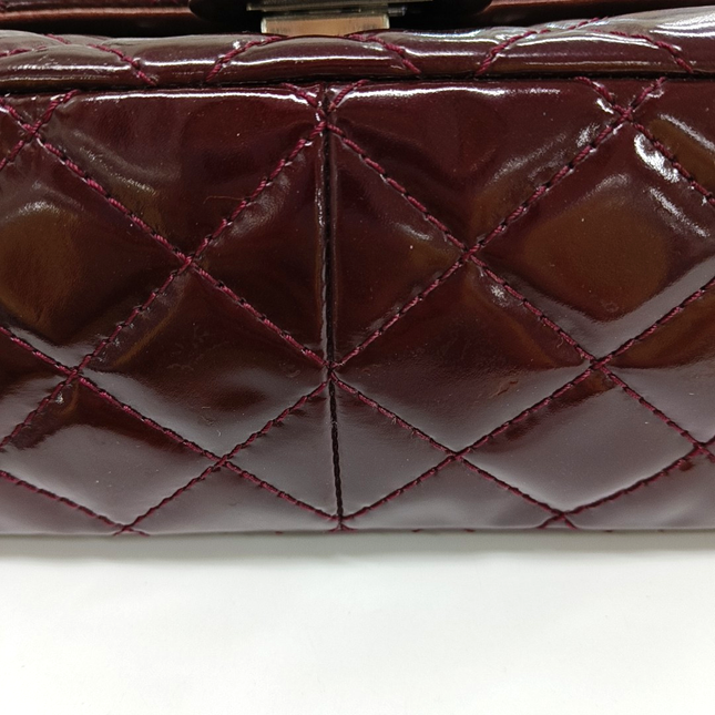 Chanel 2.55 Jumbo Double Flap Burgundy Patent Leather Silver HW 2010