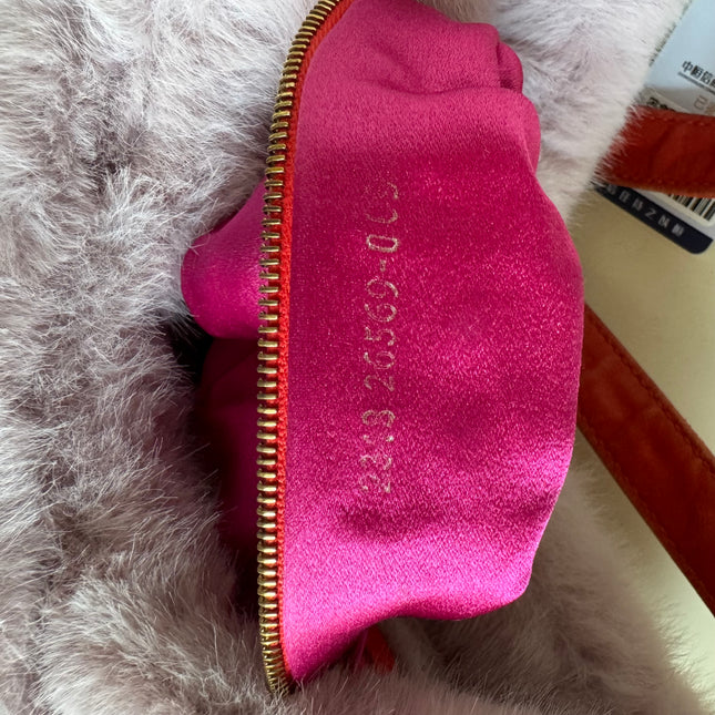 Fendi Baguette Soft Fluffy Shoulder Bag Pink and Orange Leather