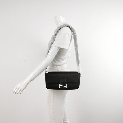 Fendi Baguette Black Silk Crystal Buckle Crossbody Bag