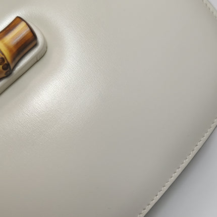 Gucci Bamboo 1947 Top Handle Bag Small White Box Leather Canvas Strap