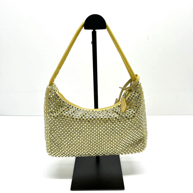 Prada Re-Edition 2000 Mini Yellow Glitter Nylon Shoulder Bag