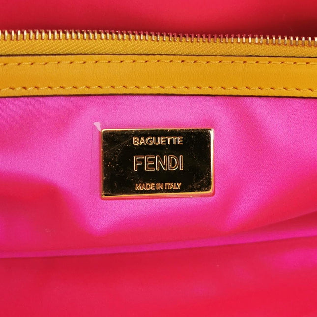 Fendi Baguette 1997 Re-edition Yellow Psychedelic Print Canvas Shoulder Bag