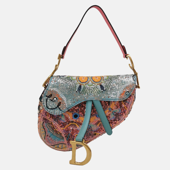 Christian Dior Saddle Medium Multicolor Beads and Calfskin Leather Shoulder Bag-Luxbags