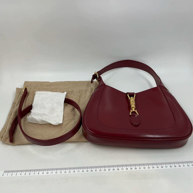 Gucci Jackie 1961 Small Burgundy Red Leather Bag with Adjustable Strap