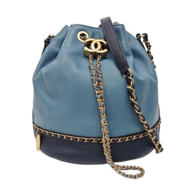 Chanel CC Lovely Chained Bucket Bag Lambskin Leather Navy Gold HW, 2018-19-Luxbags